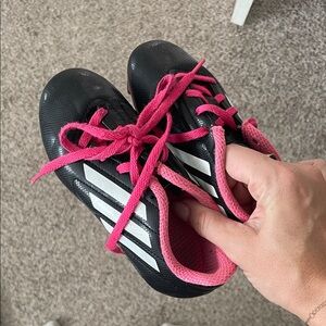 Adidas Kids Black cleats with Pink Accents -size 12